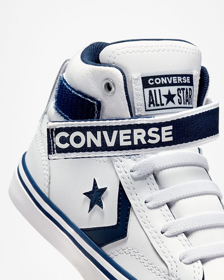 Girls' Converse Pro Blaze Strap Easy-On Varsity Club High Top Shoes White / Navy / White | AU 03469M